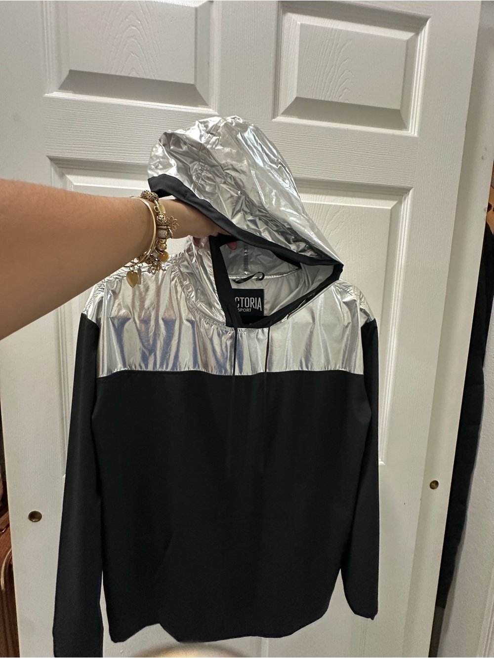 Victoria's Secret Silver and Black Hooded Bomber Jacket